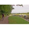 Biking on the towpath above Caen Hill locks on the kennet and Avon Canal Devizes