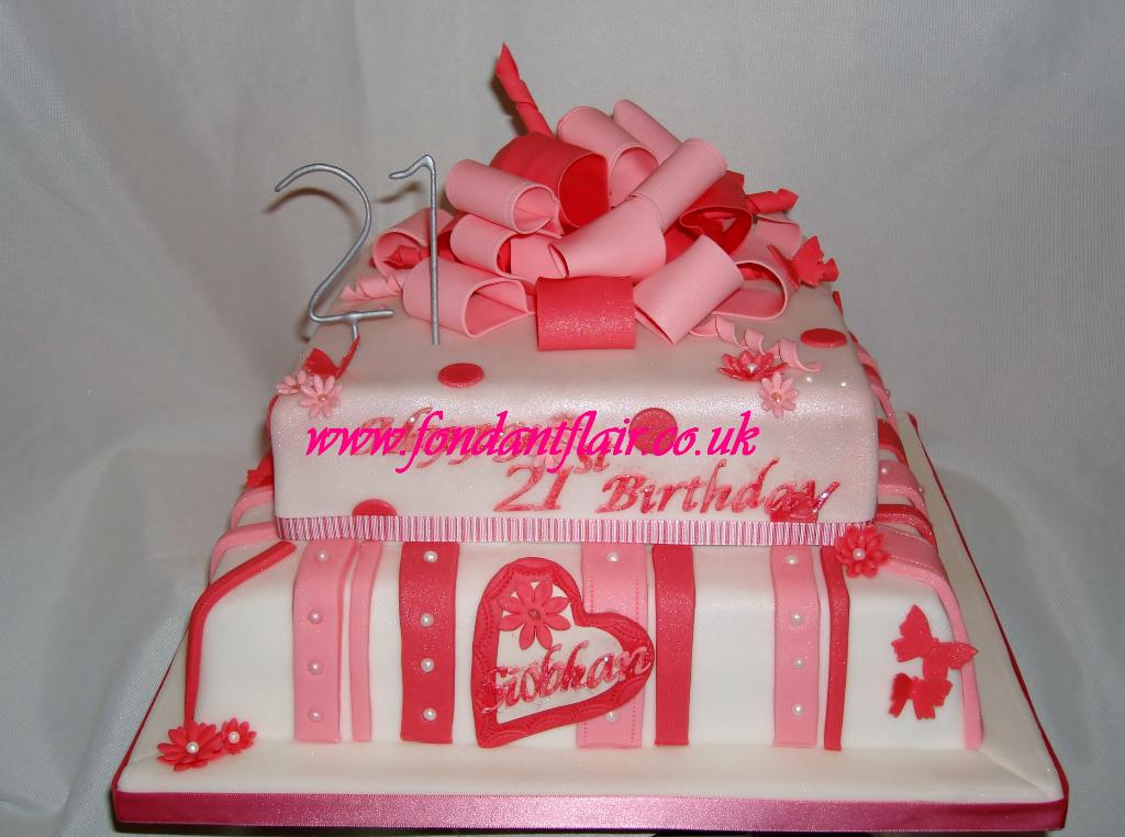 Pink present cake with bow.  Fondant Flair, Colchester