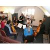 Vivien 'organising' six viols players
in another Skittle Alley scratch band