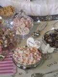 silver and sparkle, hearts and doves for your candy sweet buffet table