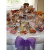 3 tier cake-style centrepiece dressed in your colours for your sweets and candy buffet table with 30 to 60 varieties.