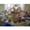 Wedding sweets table at Hazelwood Castle near Leeds. 36 varieties presented on a 5' diameter table.