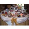 Wedding sweets buffet table with 40 varieties of sweets, chocolate and candy at Hintlesham Hall.  5' diameter table.