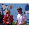 Mike Schorah explains the benefits of having a dedicated Orange court to Cheshire LTA President, Barbara Bloor.