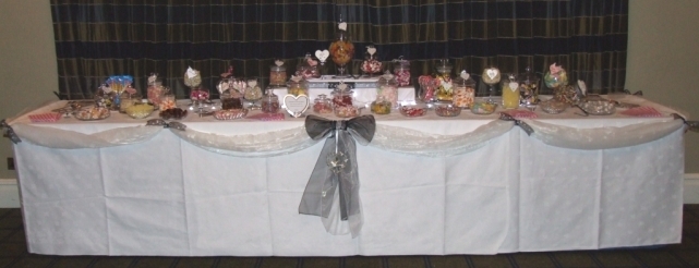 12' long Wedding sweets buffet table for 100 guests with 23 varieties at Menzies Welcome Hotel Stratford-on -Avon
