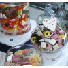 All shapes and sizes of sweet jars and bon bon jars and open dishes to hold your 20 to 60 varieties sweets and candy buffet.