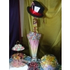 Part of the 30' sweets buffet for the Keble college ball, Oxford University, for 1400 guests. Mad Hatter's tea party theme.