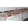 Choice of decoration for your sweets buffet table. This one has a swag with ribbons in your event colours.