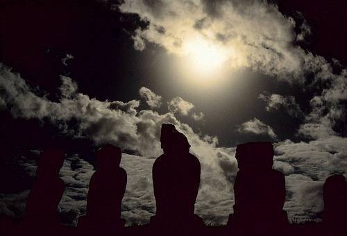 Easter Island statues by midnight