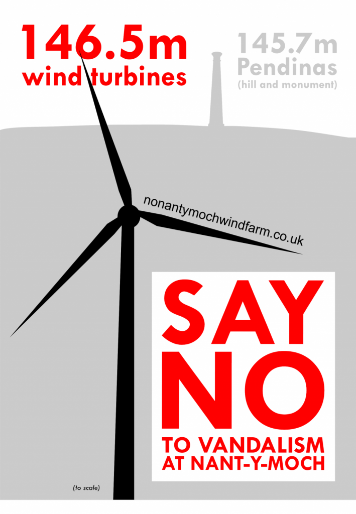 campaign poster to protest object say no to nant y moch windfarm turbines planning proposal near Plynlimon Pumlumon Aberystwyth Cambrian Mountains mid Wales