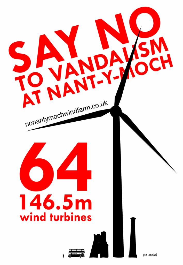 campaign poster to say no protest object to nant y moch windfarm turbines planning proposal near Pumlumon Plylimon Aberystwyth Cambrian Mountains mid Wales