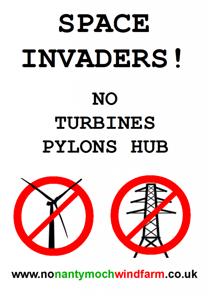 poster for campaign groups to say no object protest against Montgomeryshire Powys Shropshire Welshpool Newtown pylons