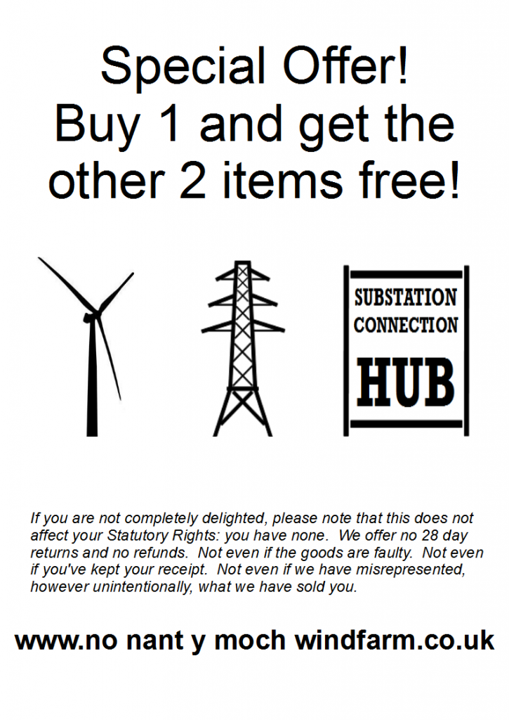 campaign poster protest say no object to nant y moch wind farm turbines planning application proposal near Pumlumon Plynlimon Aberystwyth Cambrian Mountains mid Wales