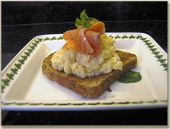 scrambled egg and smoked salmon,one of our breakfast options