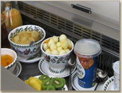 Fruit juice,fruit & yoghurt kept cool in the chiller