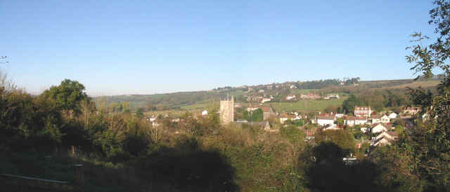 View of Bleadon Village & Church from South Hill stile
