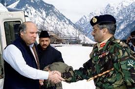 Nawaz Sharif shaking hands with his army chief Mr. Mushraf at Kargil who later on over-throw his government