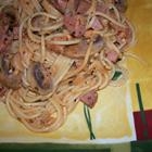 Fettuccine Wth Mushrooms, Ham and Rose sauce