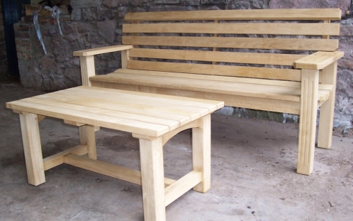 Oak Garden Bench and Table