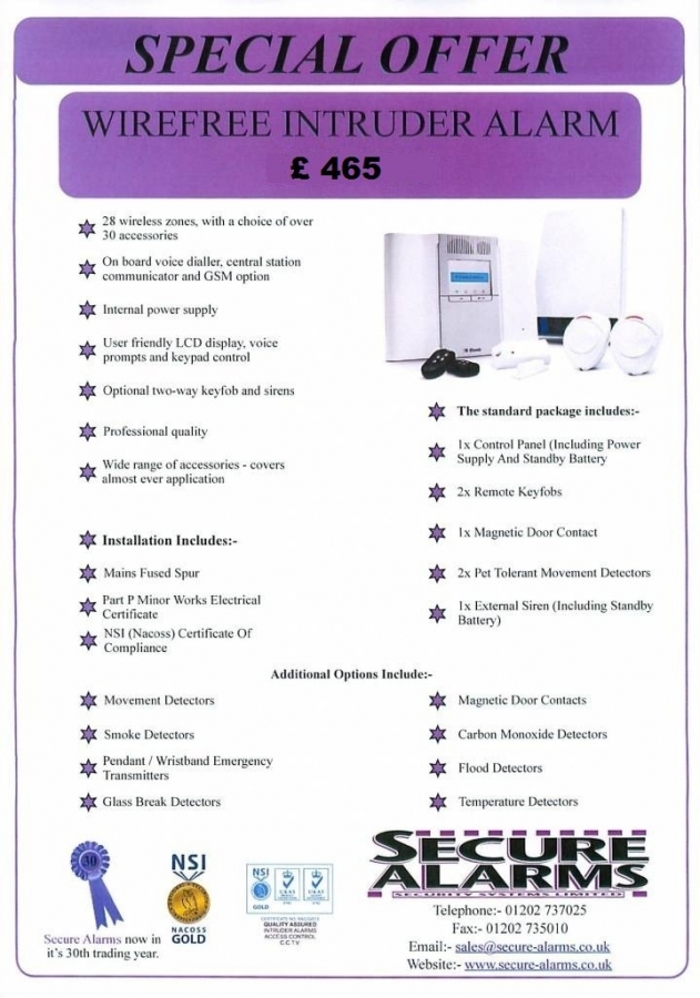 Special Offer - Wirefree Intruder Alarm only &pound;395+VAT