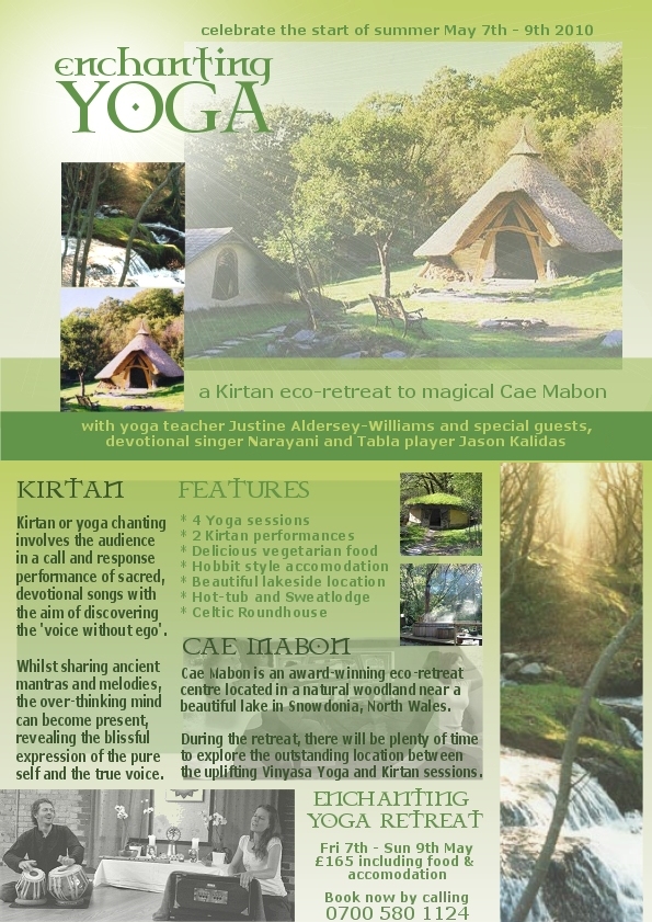 Enchanting Kirtan Yoga Retreat to Cae Mabon, Snowdonia, feel free to right click and print!