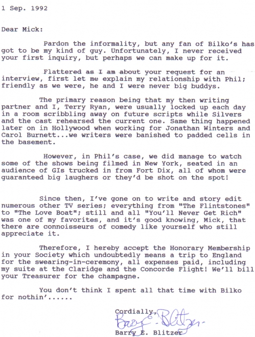 Barry Blitzer letter