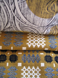 Vintage Welsh blanket and handprinted cusion